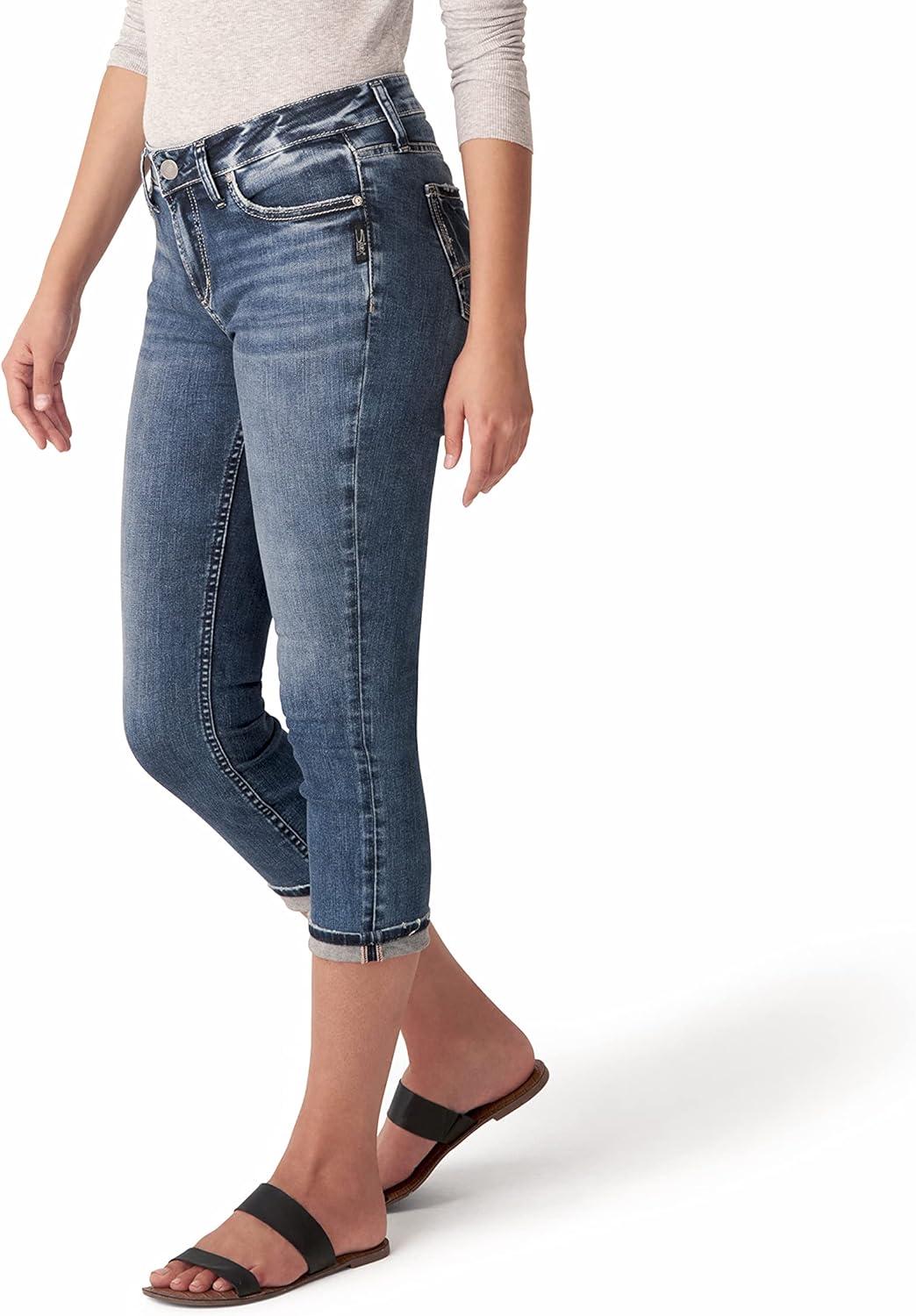 image:imageSilver Jeans Co Womens Elyse Mid Rise Comfort Fit Capri JeansDark Power Stretch