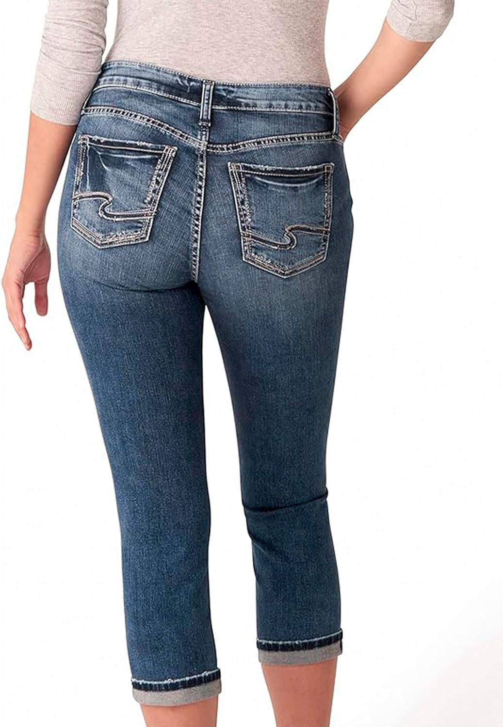 image:imageSilver Jeans Co Womens Elyse Mid Rise Comfort Fit Capri JeansDark Power Stretch