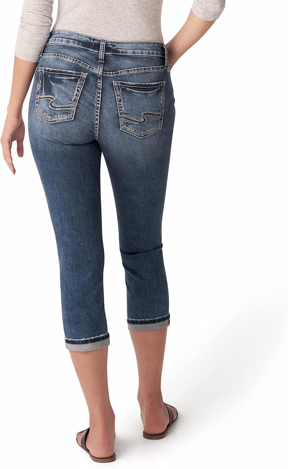 image:imageSilver Jeans Co Womens Elyse Mid Rise Comfort Fit Capri JeansDark Power Stretch