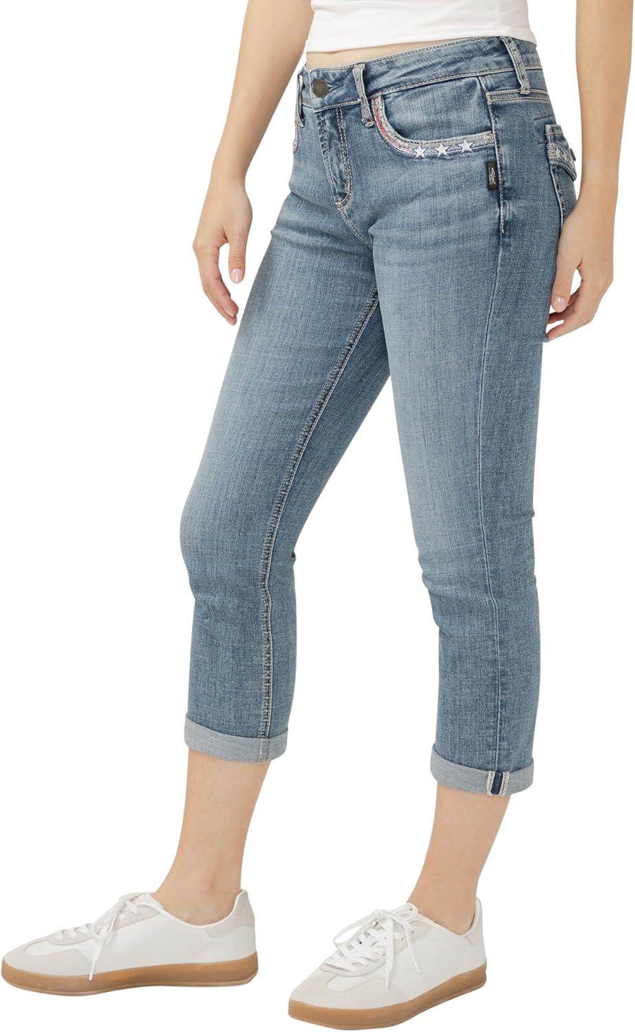 image:imageSilver Jeans Co Womens Elyse Mid Rise Comfort Fit Capri JeansLuxe Stretch Freedom