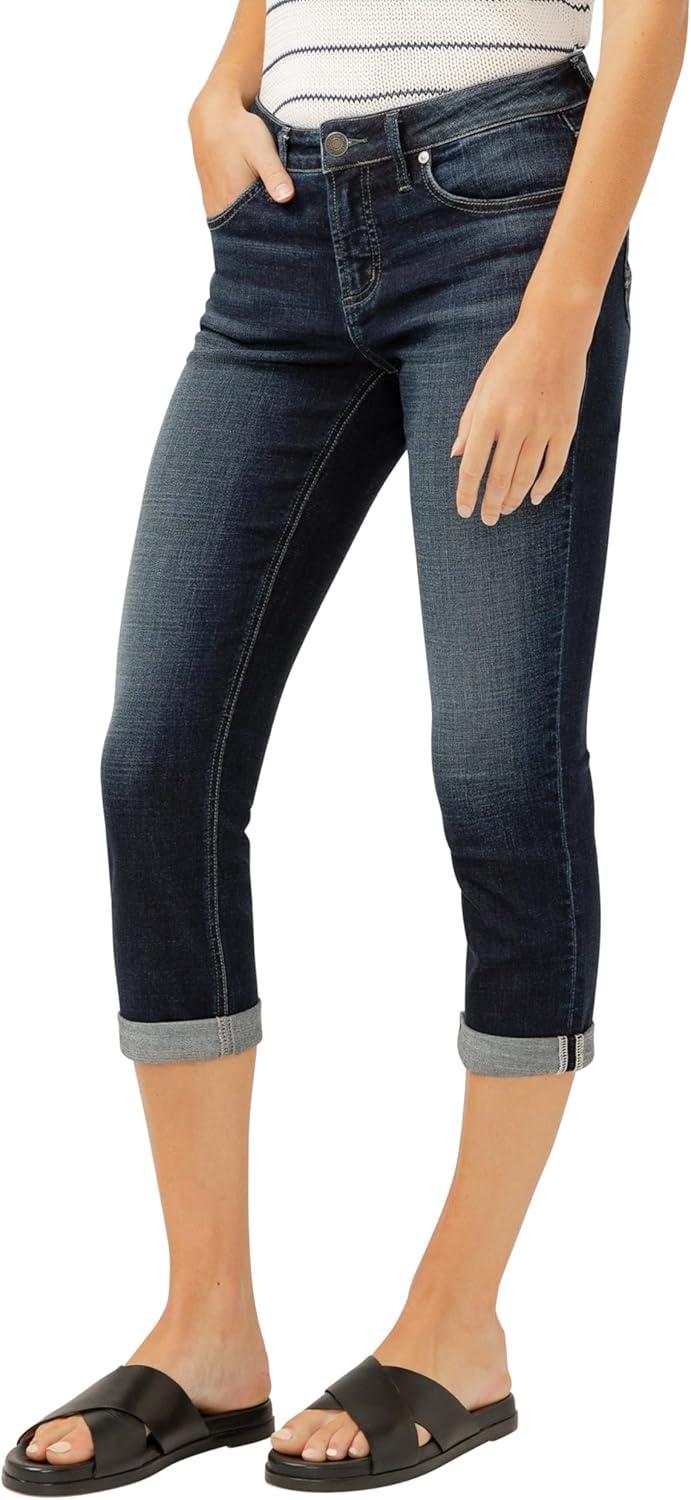 image:imageSilver Jeans Co Womens Elyse Mid Rise Comfort Fit Capri JeansLuxe Stretch Indigo