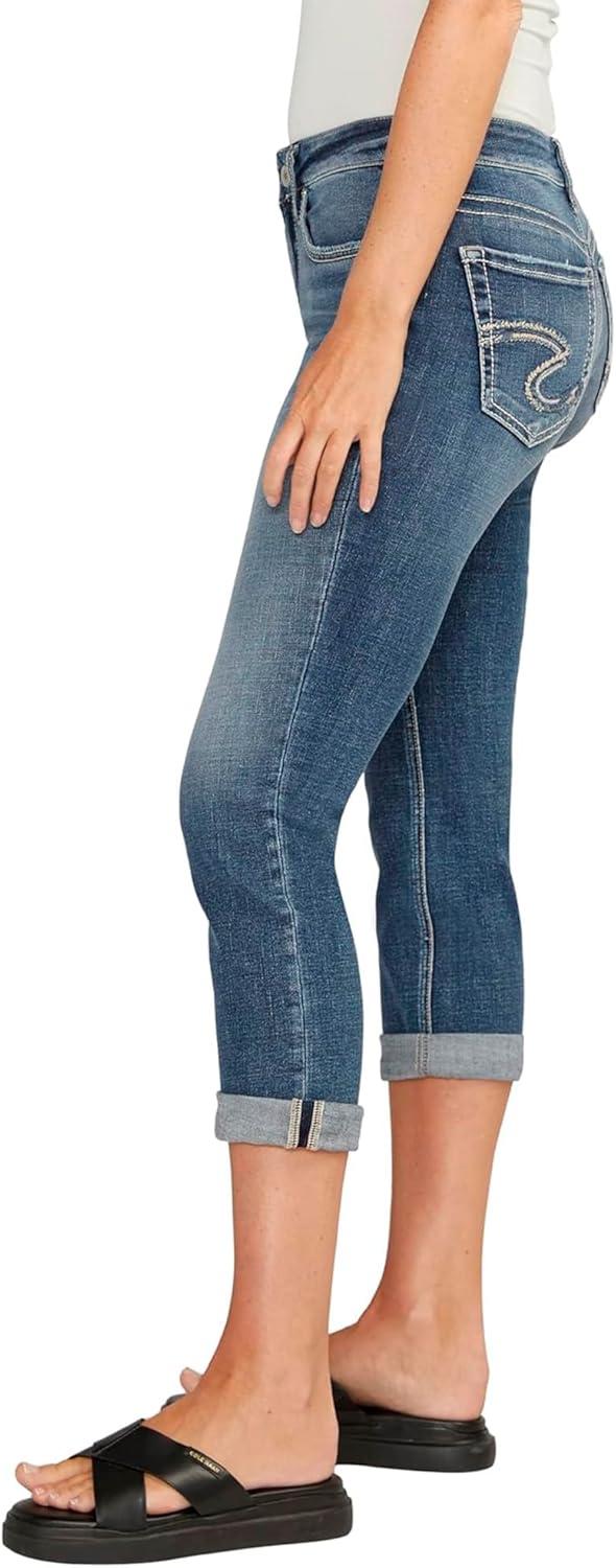 image:imageSilver Jeans Co Womens Elyse Mid Rise Comfort Fit Capri JeansMed Wash Cvs383