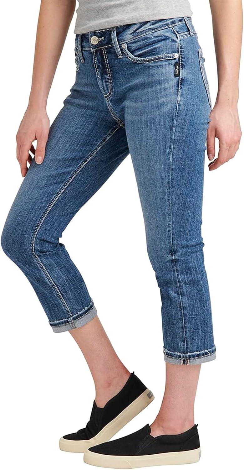 image:imageSilver Jeans Co Womens Elyse Mid Rise Comfort Fit Capri JeansMed Wash Egx290