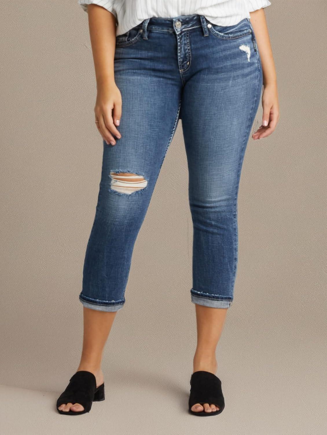 image:imageSilver Jeans Co Womens Elyse Mid Rise Comfort Fit Capri JeansPower Stretch Medium