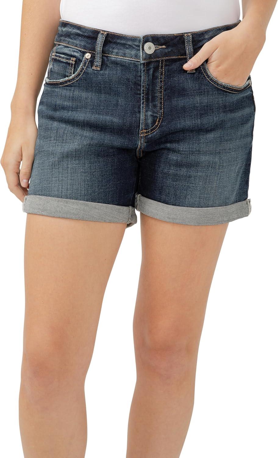image:imageSilver Jeans Co Womens Elyse Mid Rise Comfort Fit ShortLuxe Stretch Dark Indigo