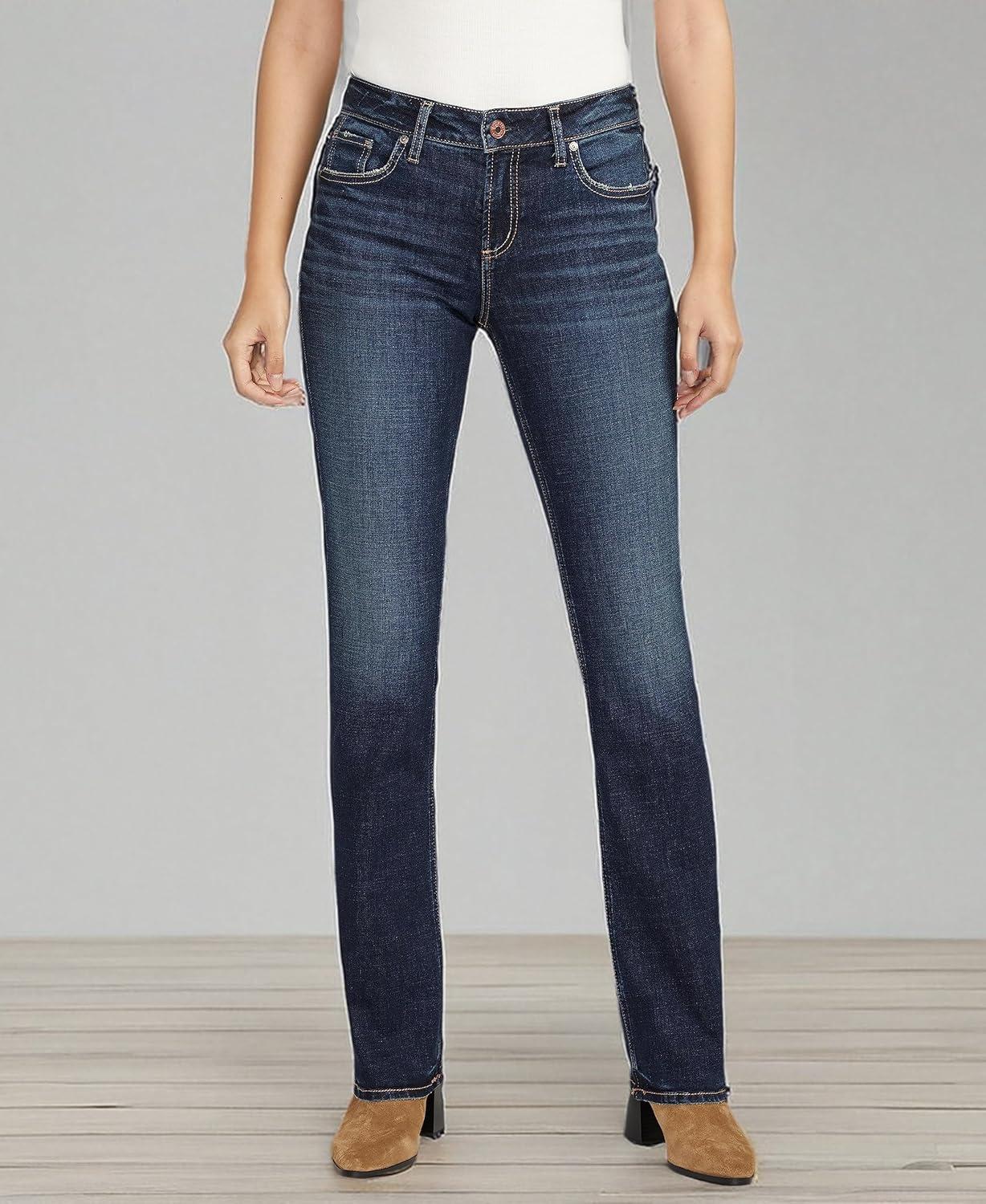 image:imageSilver Jeans Co Womens Elyse Mid Rise Comfort Fit Slim Bootcut JeansDark Wash Ecf486