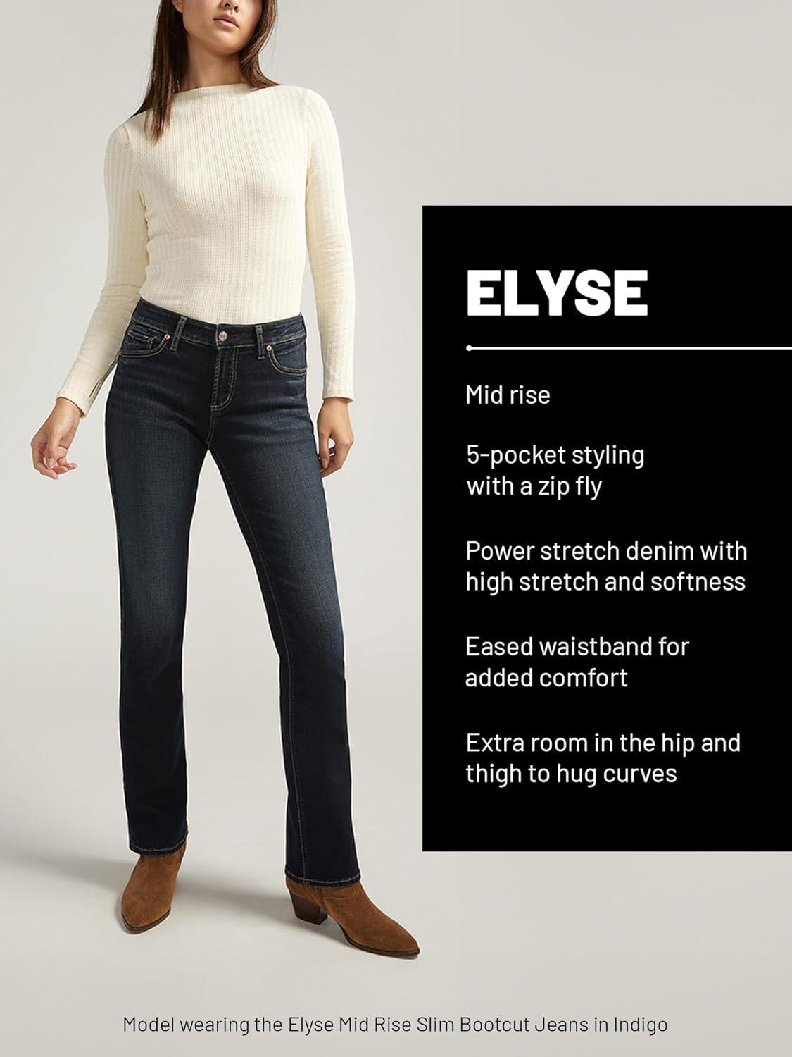 image:imageSilver Jeans Co Womens Elyse Mid Rise Comfort Fit Slim Bootcut JeansTempo