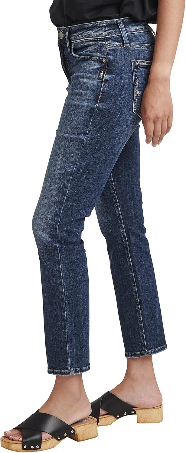 image:imageSilver Jeans Co Womens Elyse Mid Rise Comfort Fit Straight Crop JeansMed Wash Egx386