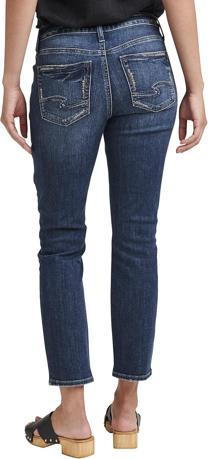 image:imageSilver Jeans Co Womens Elyse Mid Rise Comfort Fit Straight Crop JeansMed Wash Egx386