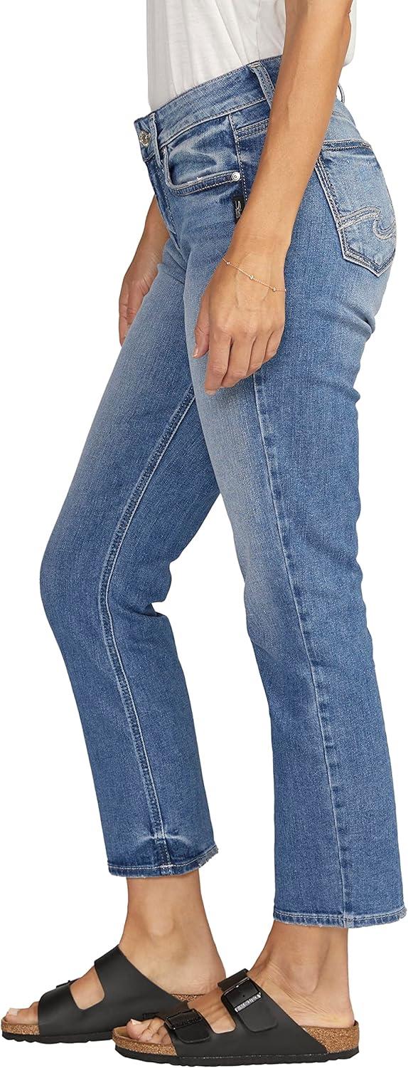 image:imageSilver Jeans Co Womens Elyse Mid Rise Comfort Fit Straight Crop JeansMed Wash Epx389