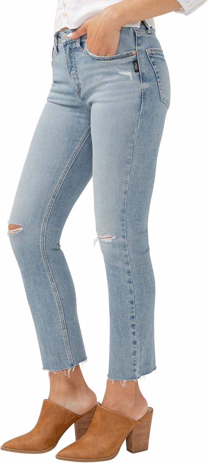 image:imageSilver Jeans Co Womens Most Wanted Mid Rise Straight Leg Crop JeansMed Indigo Cropped