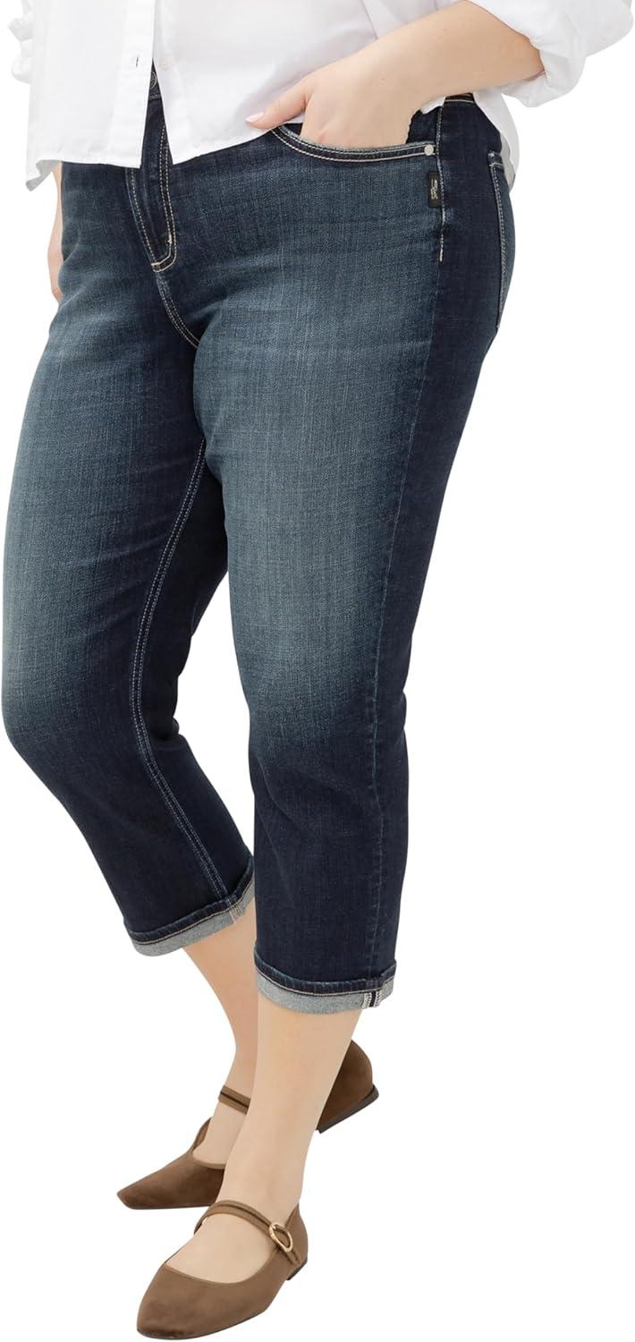 image:imageSilver Jeans Co Womens Plus Size Avery High Rise Curvy Fit Capri JeansLuxe Stretch Dark Indigo