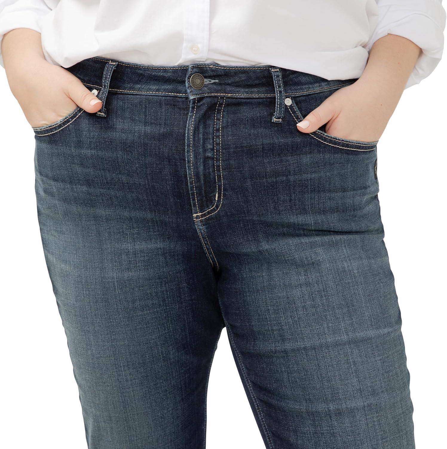 image:imageSilver Jeans Co Womens Plus Size Avery High Rise Curvy Fit Capri JeansLuxe Stretch Dark Indigo