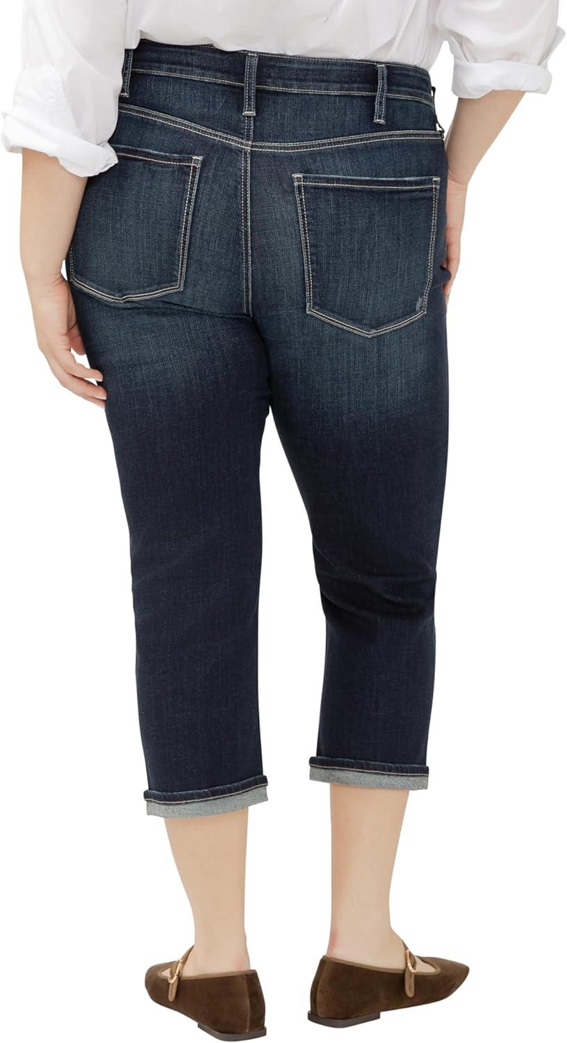 image:imageSilver Jeans Co Womens Plus Size Avery High Rise Curvy Fit Capri JeansLuxe Stretch Dark Indigo
