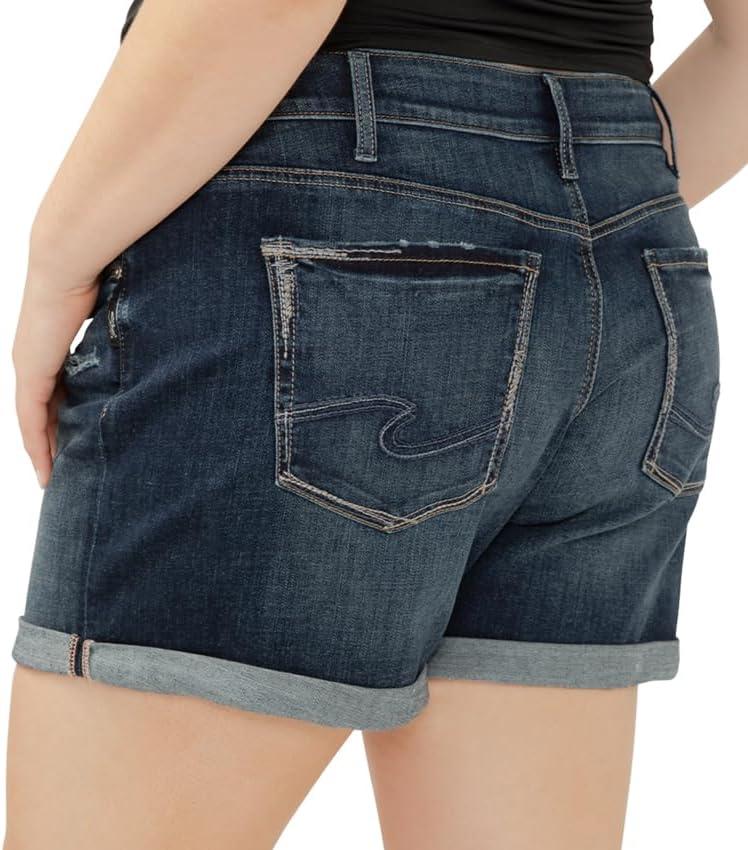 image:imageSilver Jeans Co Womens Plus Size Boyfriend Mid Rise ShortLuxe Stretch Dark Indigo