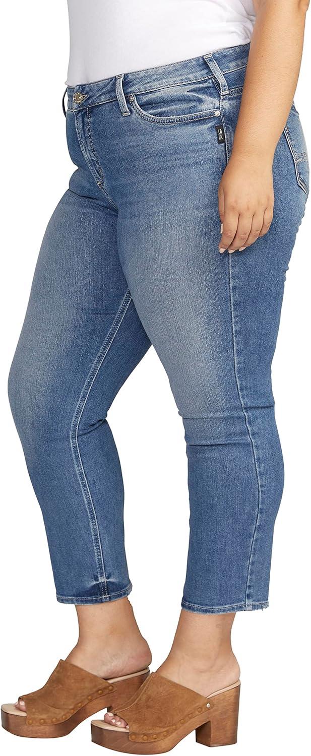 image:imageSilver Jeans Co Womens Plus Size Elyse Mid Rise Comfort Fit Straight Crop JeansIndigo Cropped