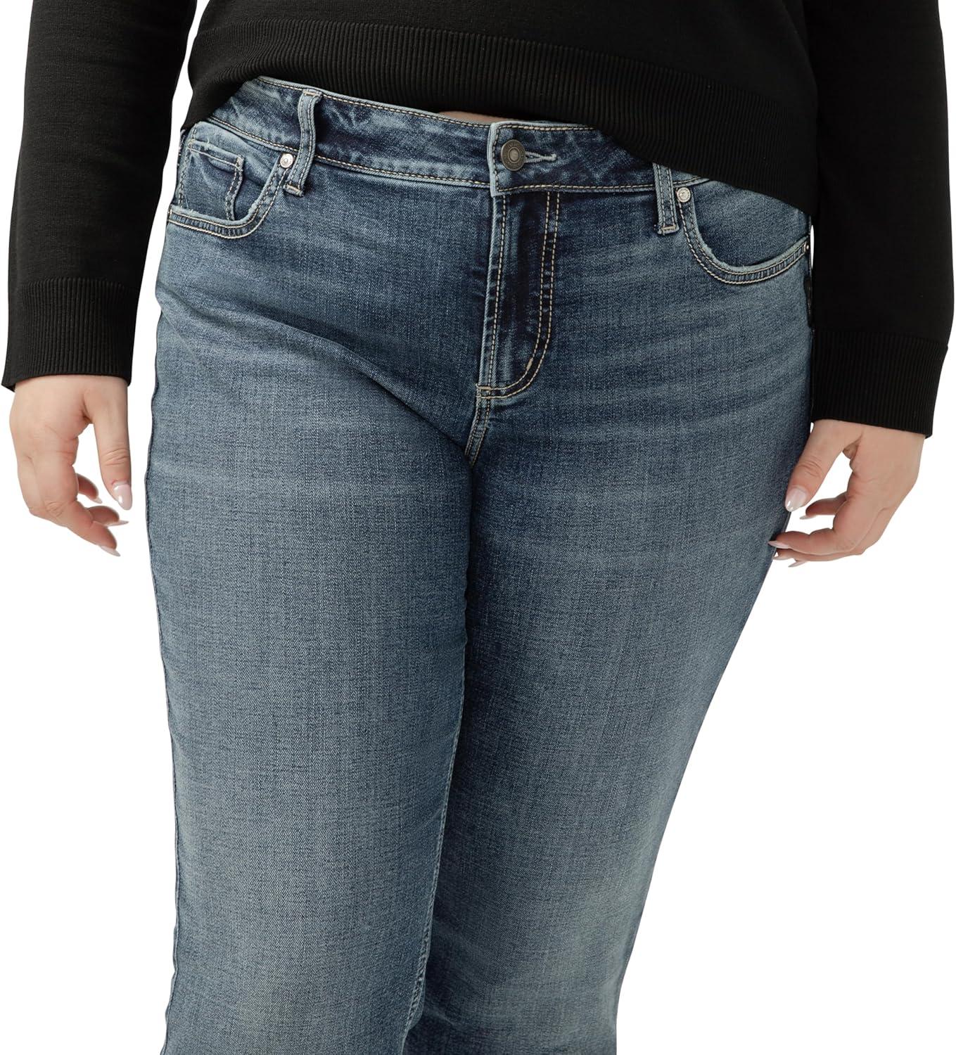 image:imageSilver Jeans Co Womens Plus Size Elyse Mid Rise Comfort Fit Straight Leg JeansDark Wash Ecf416