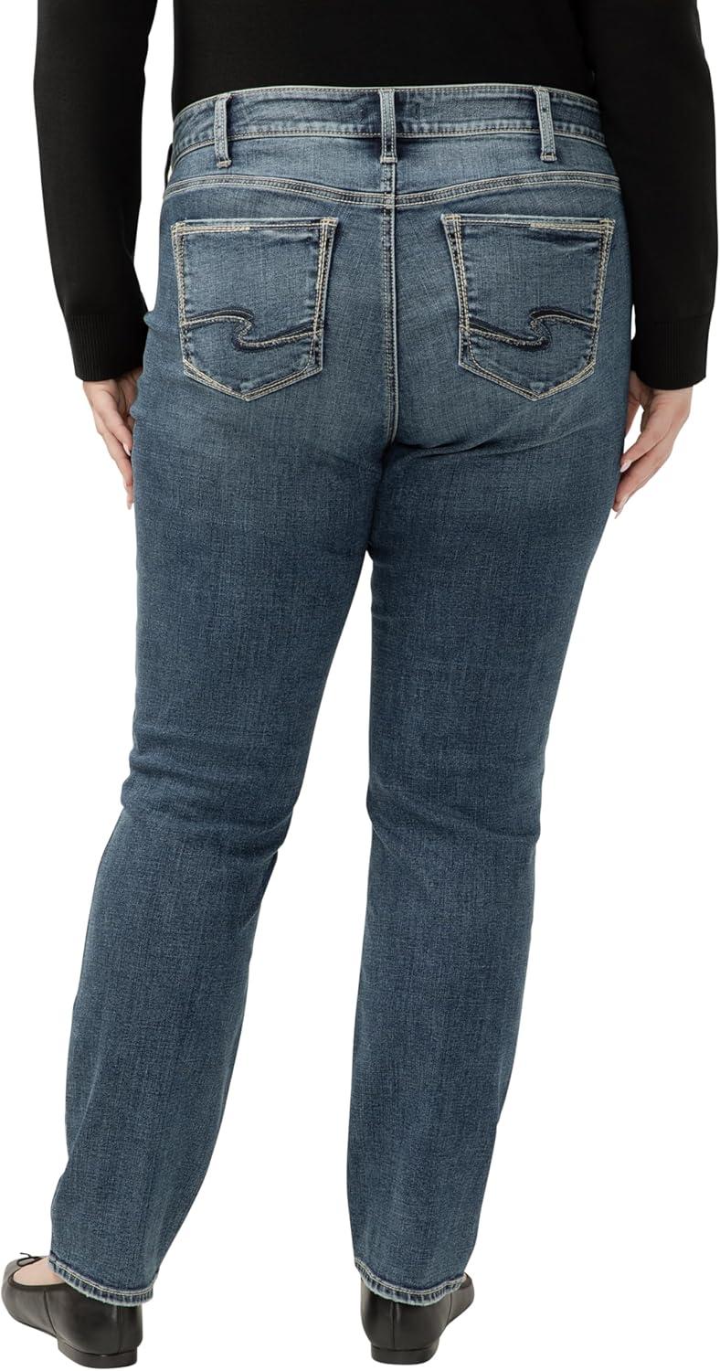 image:imageSilver Jeans Co Womens Plus Size Elyse Mid Rise Comfort Fit Straight Leg JeansDark Wash Ecf416