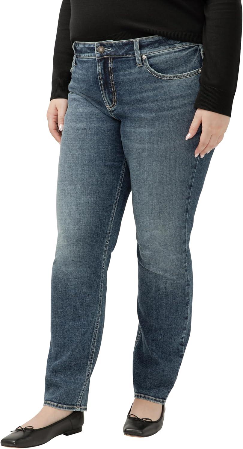 image:imageSilver Jeans Co Womens Plus Size Elyse Mid Rise Comfort Fit Straight Leg JeansDark Wash Ecf416