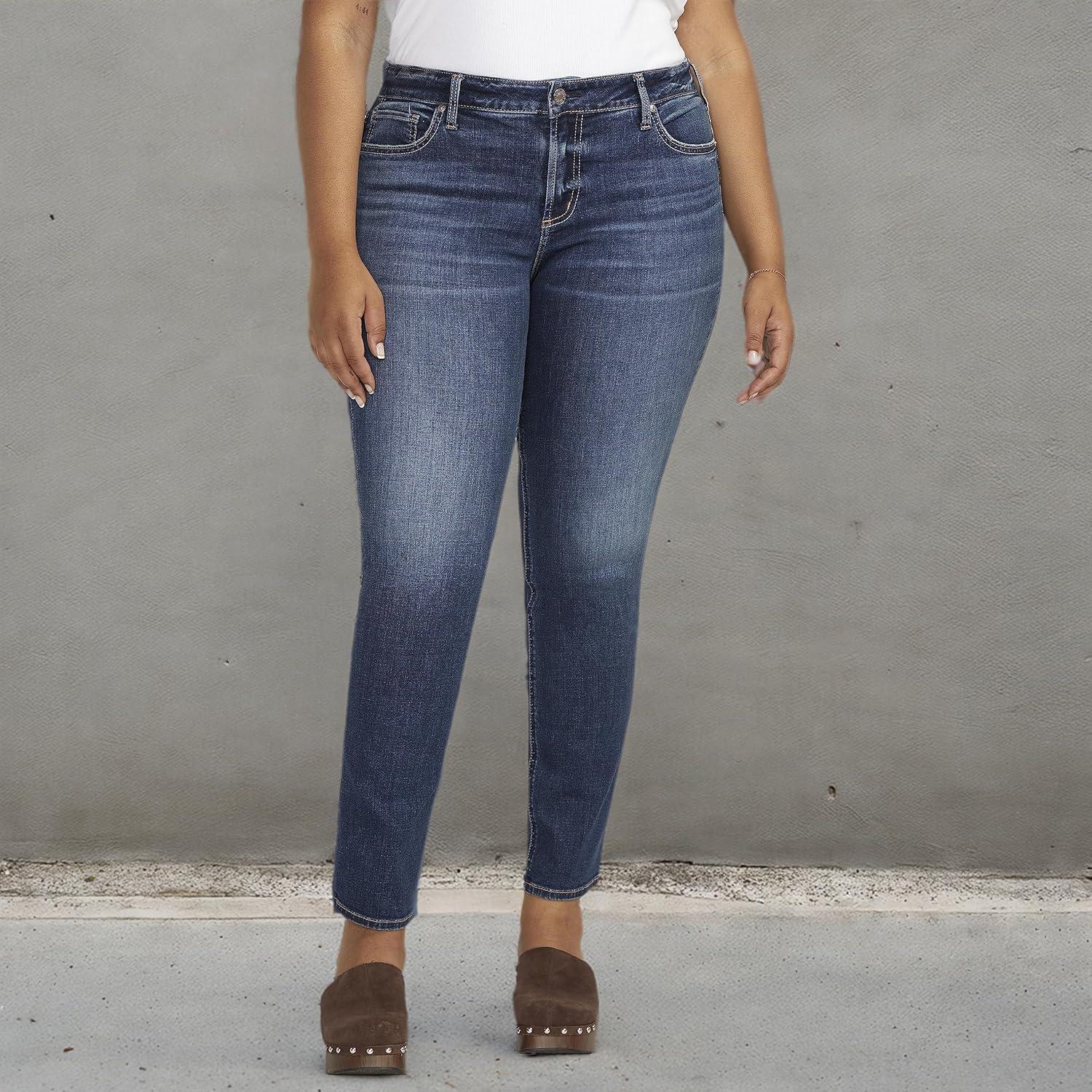 image:imageSilver Jeans Co Womens Plus Size Elyse Mid Rise Comfort Fit Straight Leg JeansMed Wash Ecf335