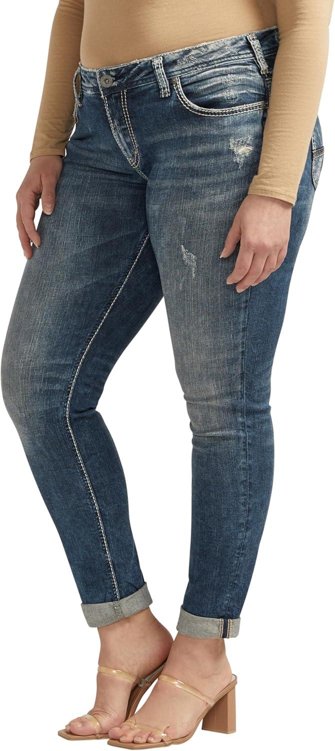 image:imageSilver Jeans Co Womens Plus Size Girlfriend Mid Rise Skinny JeansMedium Marble Wash