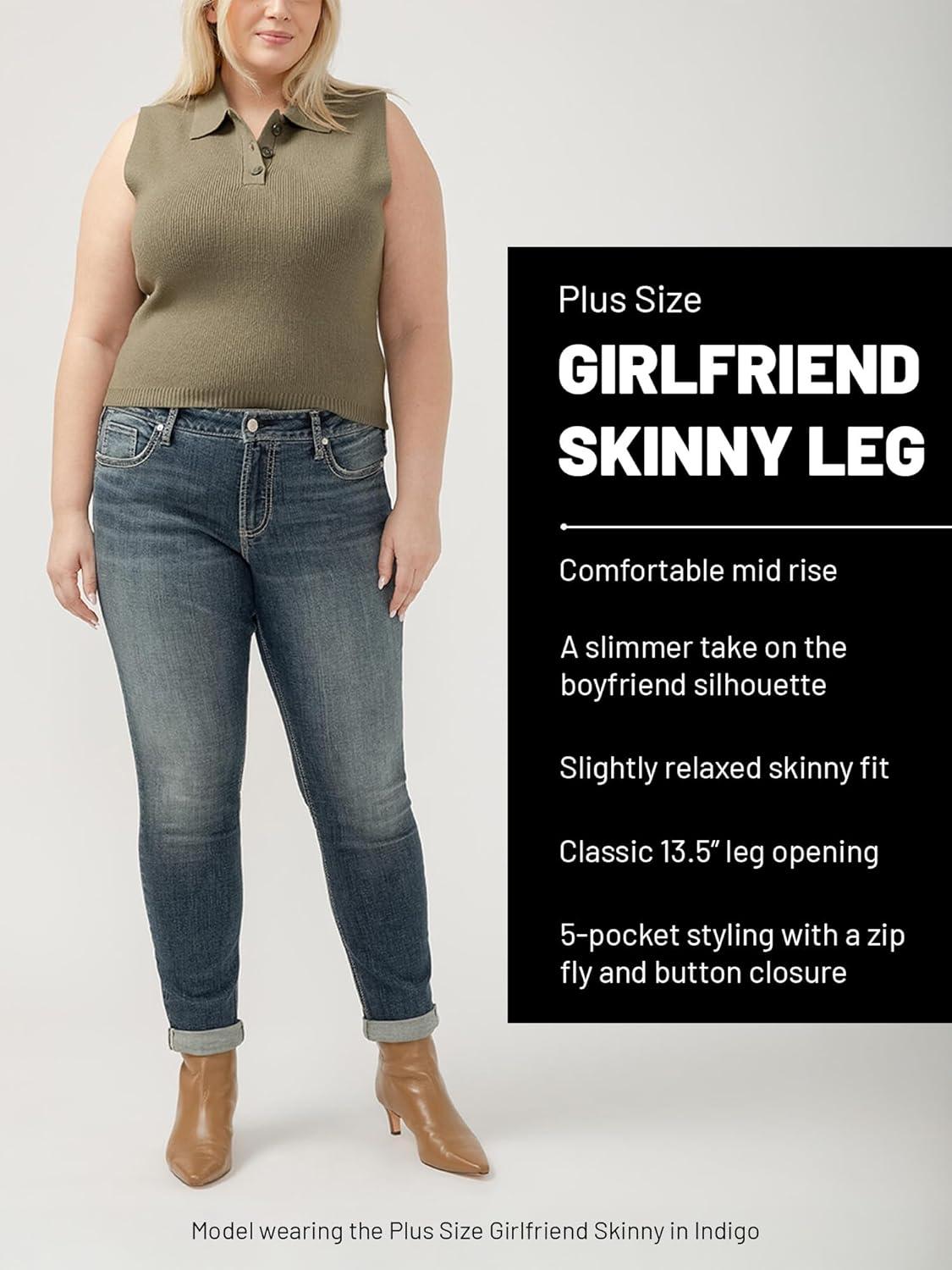 image:imageSilver Jeans Co Womens Plus Size Girlfriend Mid Rise Skinny JeansMedium Marble Wash