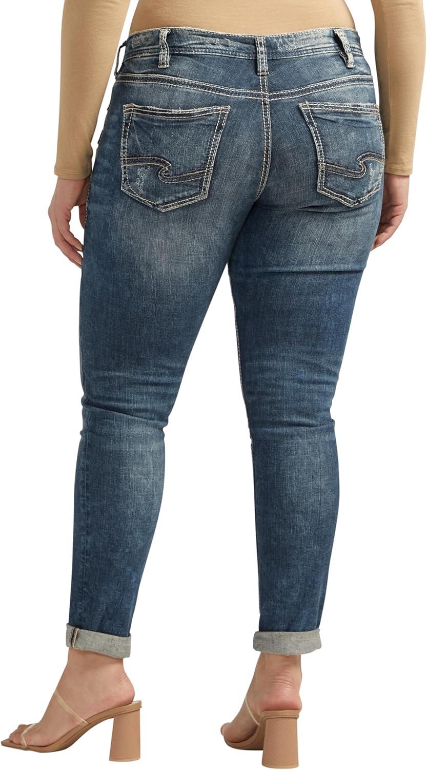 image:imageSilver Jeans Co Womens Plus Size Girlfriend Mid Rise Skinny JeansMedium Marble Wash