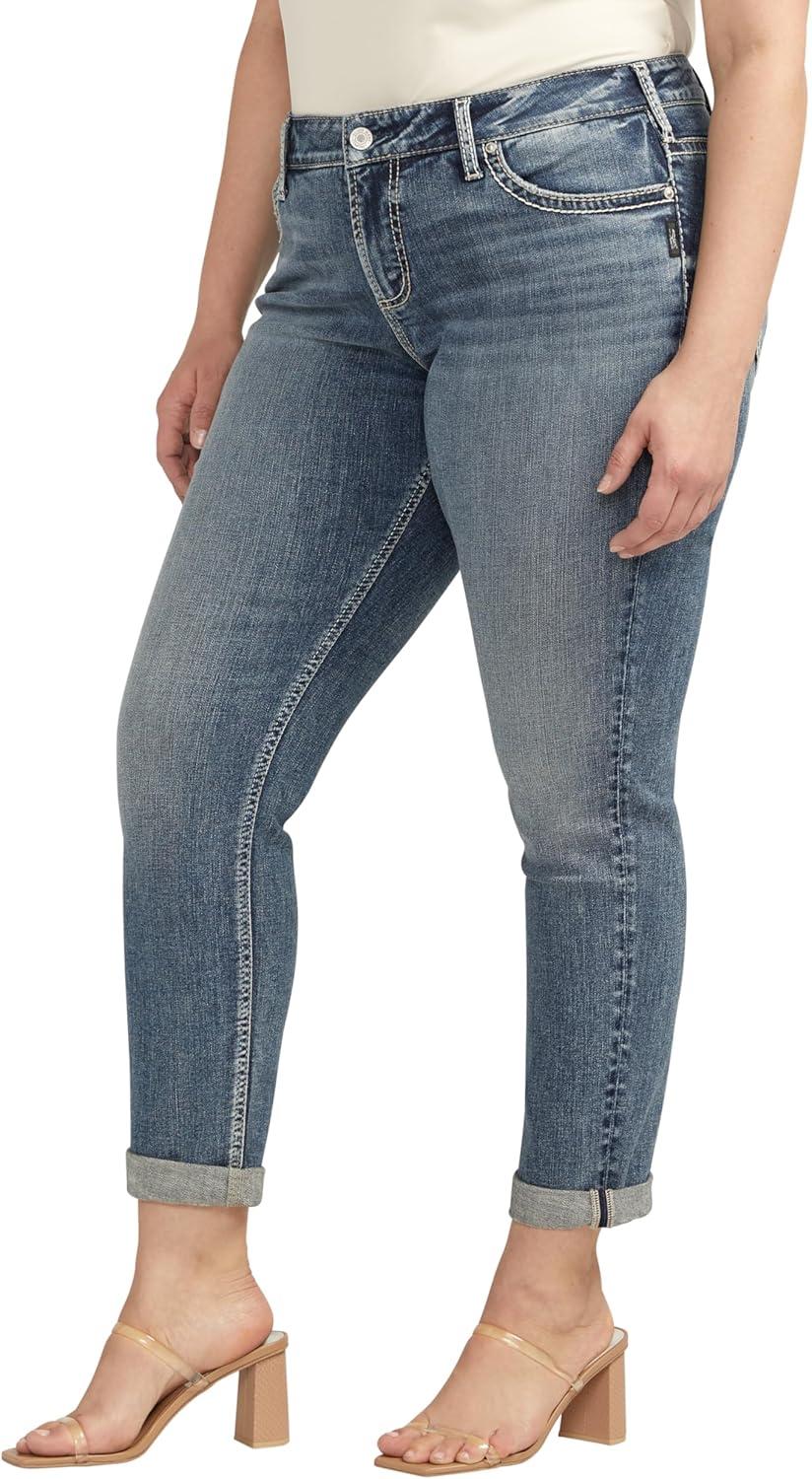 image:imageSilver Jeans Co Womens Plus Size Girlfriend Mid Rise Slim Leg JeansBlue