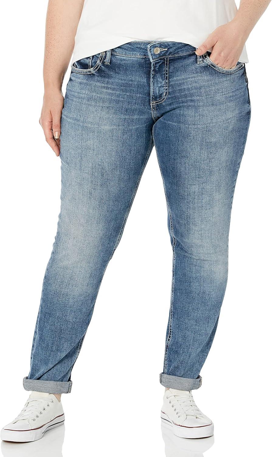 image:imageSilver Jeans Co Womens Plus Size Girlfriend Mid Rise Slim Leg JeansLegacyBlue