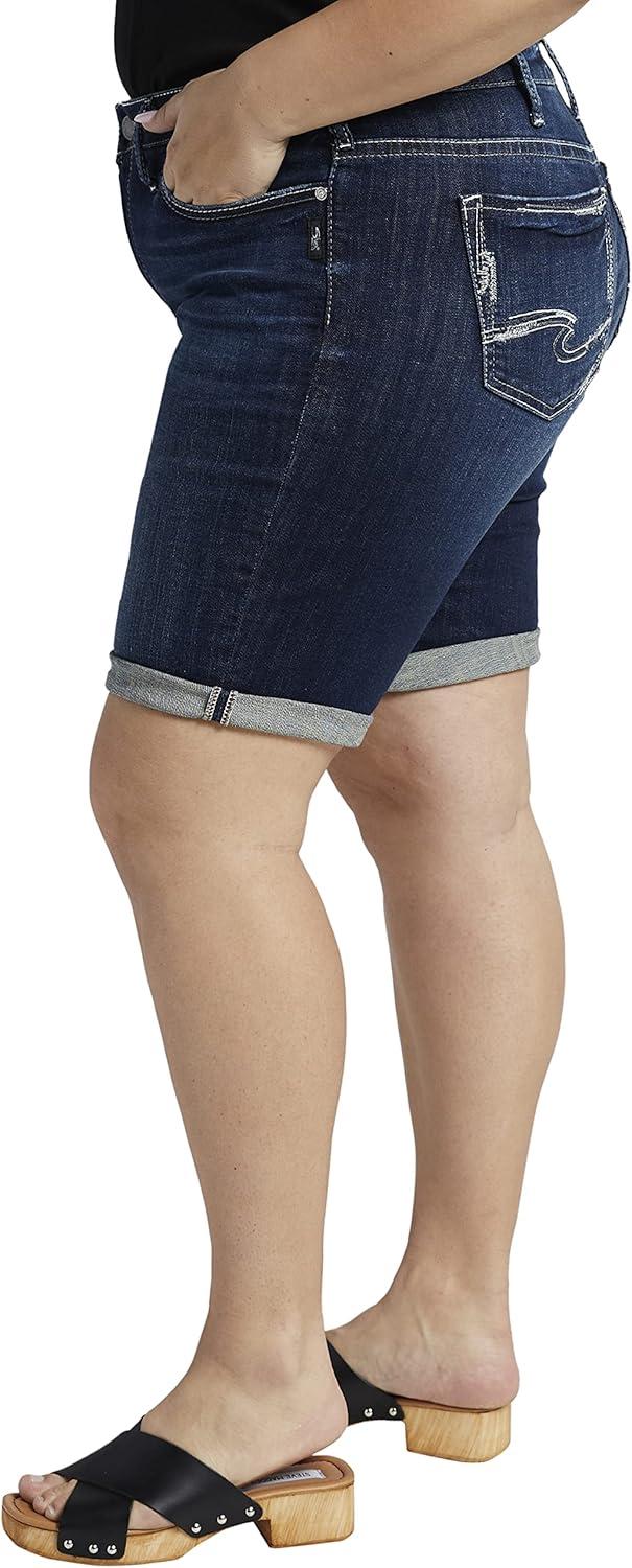 image:imageSilver Jeans Co Womens Plus Size Suki Mid Rise Curvy Fit Bermuda ShortMed Wash Scv399