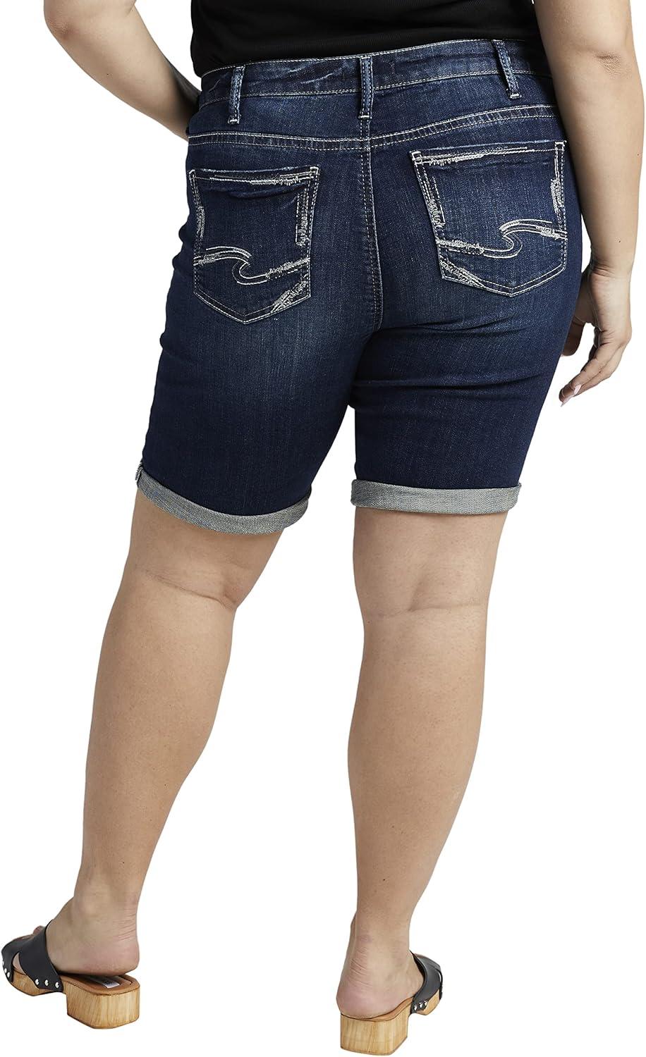 image:imageSilver Jeans Co Womens Plus Size Suki Mid Rise Curvy Fit Bermuda ShortMed Wash Scv399