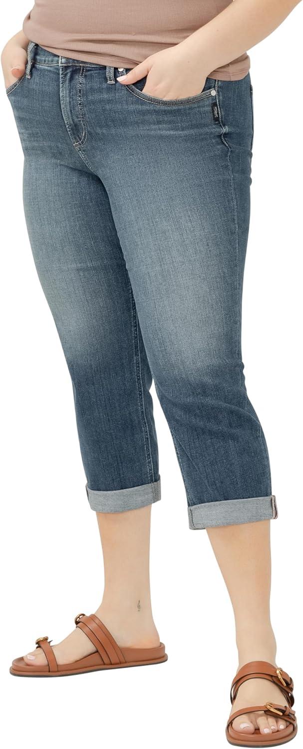 image:imageSilver Jeans Co Womens Plus Size Suki Mid Rise Curvy Fit Capri JeansLuxe Stretch Dark Indigo