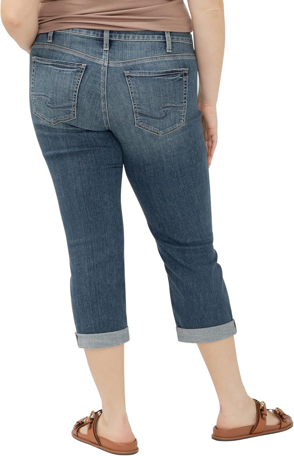image:imageSilver Jeans Co Womens Plus Size Suki Mid Rise Curvy Fit Capri JeansLuxe Stretch Dark Indigo
