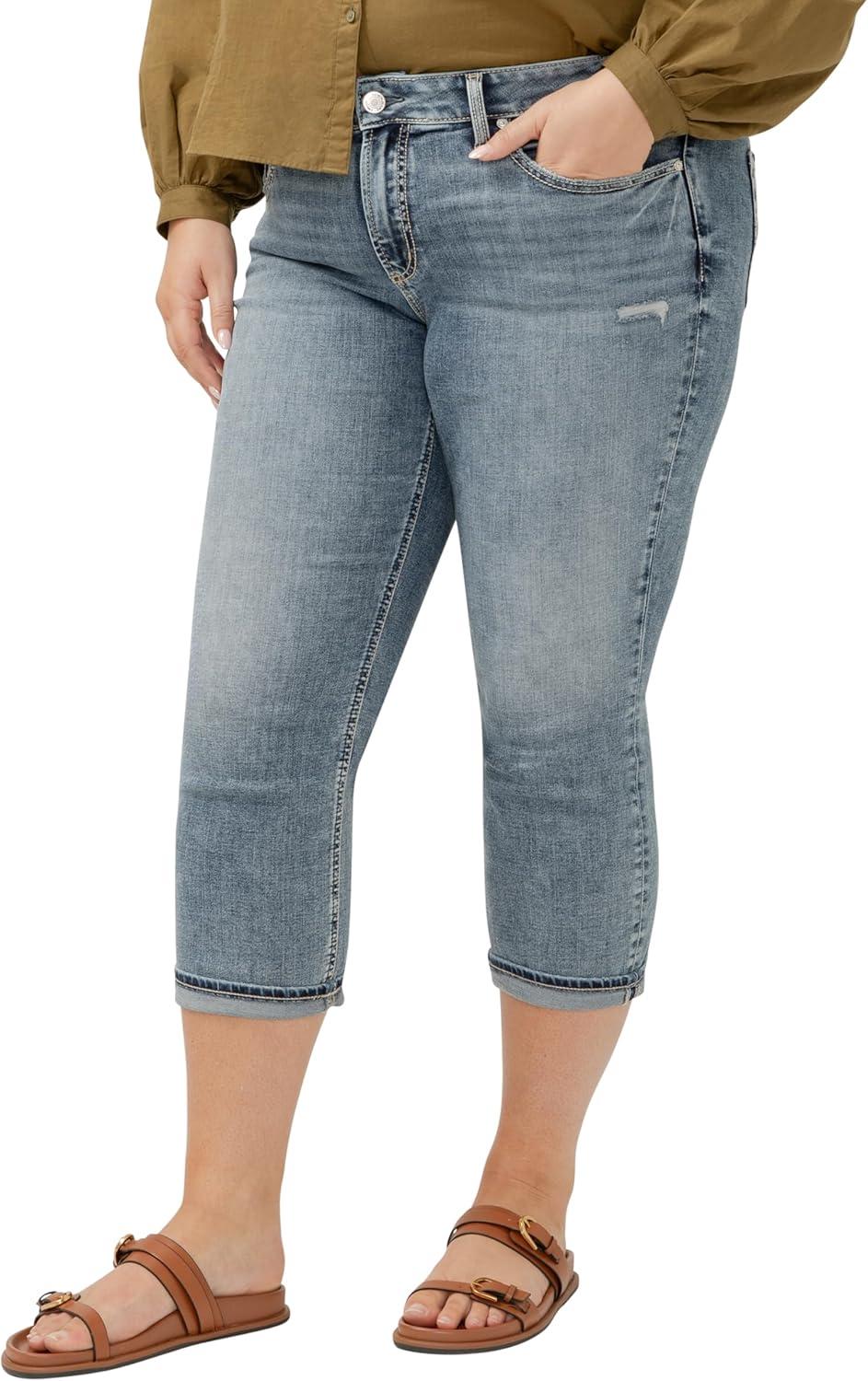 image:imageSilver Jeans Co Womens Plus Size Suki Mid Rise Curvy Fit Capri JeansLuxe Stretch Indigo
