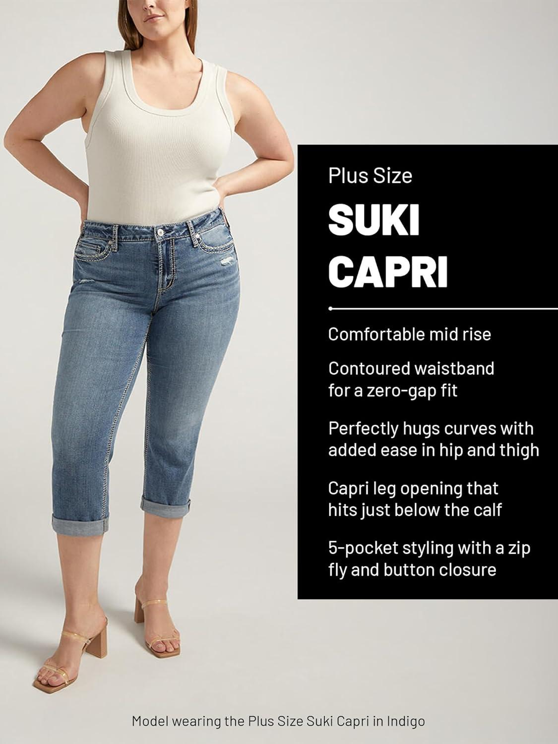 image:imageSilver Jeans Co Womens Plus Size Suki Mid Rise Curvy Fit Capri JeansMed Wash Cvs268