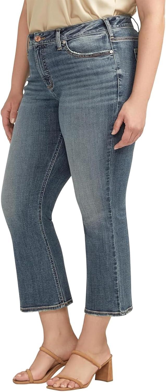 image:imageSilver Jeans Co Womens Plus Size Suki Mid Rise Curvy Fit Cropped Flare JeansDark Wash Cropped
