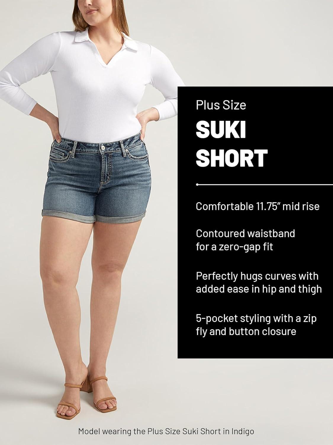image:imageSilver Jeans Co Womens Plus Size Suki Mid Rise Curvy Fit ShortDark Wash Cvs403