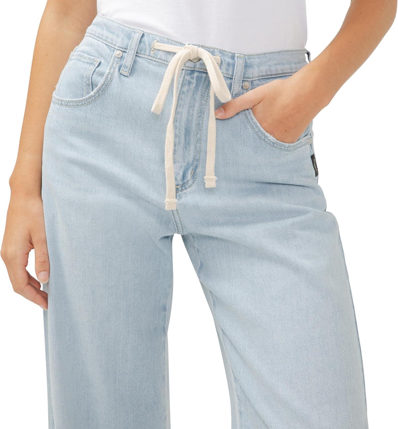 image:imageSilver Jeans Co Womens Standard and Plus Size Be Easy Straight Leg Drawstring Jeans Light WashLight Wash
