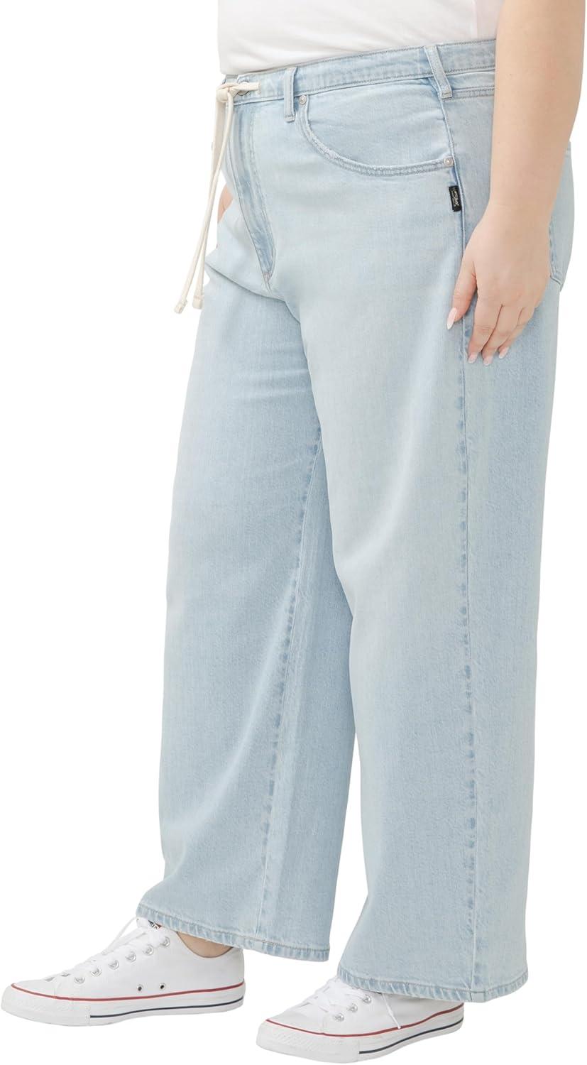 image:imageSilver Jeans Co Womens Standard and Plus Size Be Easy Straight Leg Drawstring Jeans Light WashLight Wash