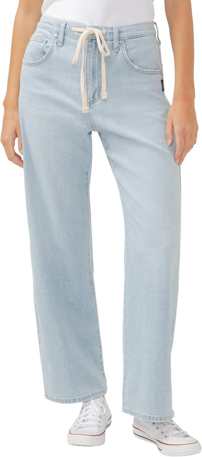 image:imageSilver Jeans Co Womens Standard and Plus Size Be Easy Straight Leg Drawstring Jeans Light WashLight Wash