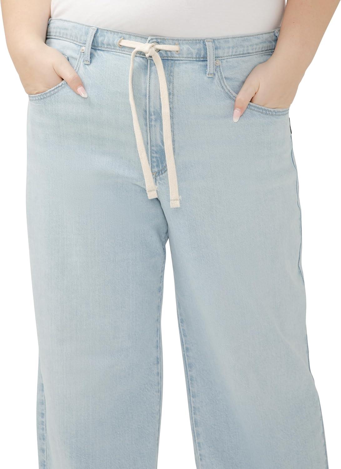 image:imageSilver Jeans Co Womens Standard and Plus Size Be Easy Straight Leg Drawstring Jeans Light WashLight Wash