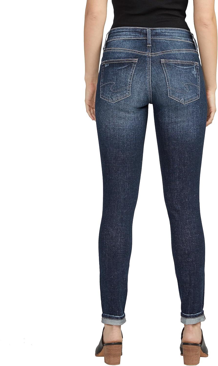 image:imageSilver Jeans Co Womens Standard and Plus Size Girlfriend Mid Rise Skinny JeansDark Wash Eae480