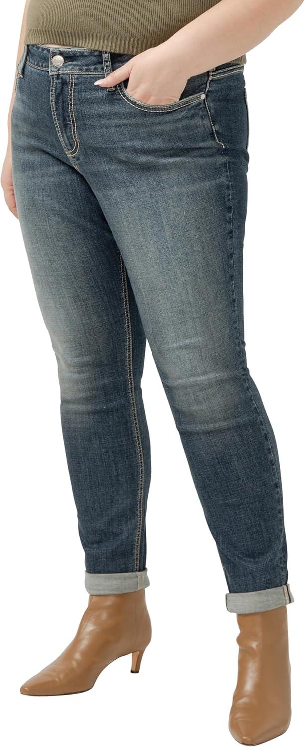 image:imageSilver Jeans Co Womens Standard and Plus Size Girlfriend Mid Rise Skinny JeansMed Wash Ecf332