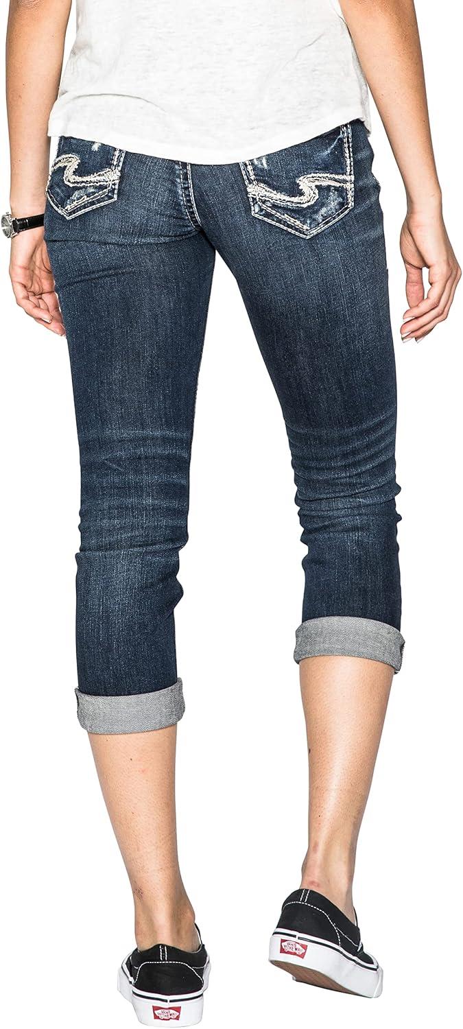 image:imageSilver Jeans Co Womens Suki Curvy Fit Mid Rise Capri JeanDark Denimotion