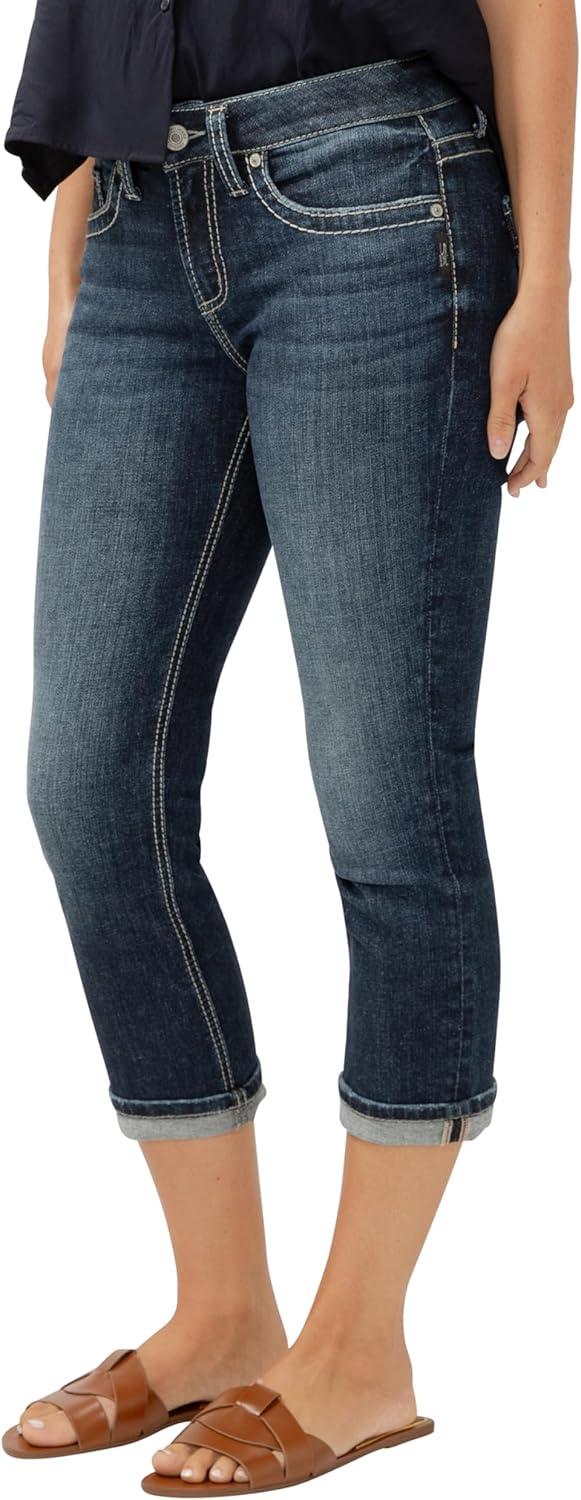 image:imageSilver Jeans Co Womens Suki Curvy Fit Mid Rise Capri JeanDark Wash