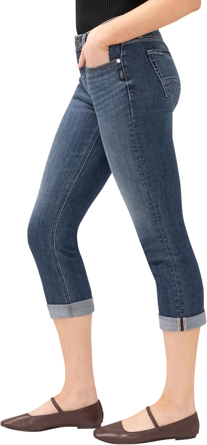 image:imageSilver Jeans Co Womens Suki Curvy Fit Mid Rise Capri JeanLuxe Stretch Dark Indigo