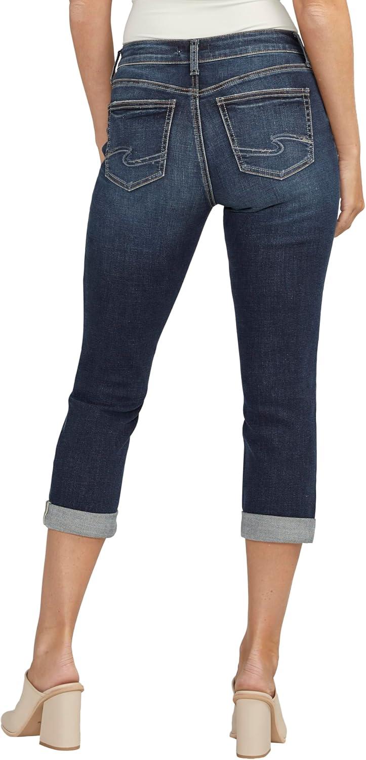 image:imageSilver Jeans Co Womens Suki Curvy Fit Mid Rise Capri JeanLuxe Stretch Dark Wash
