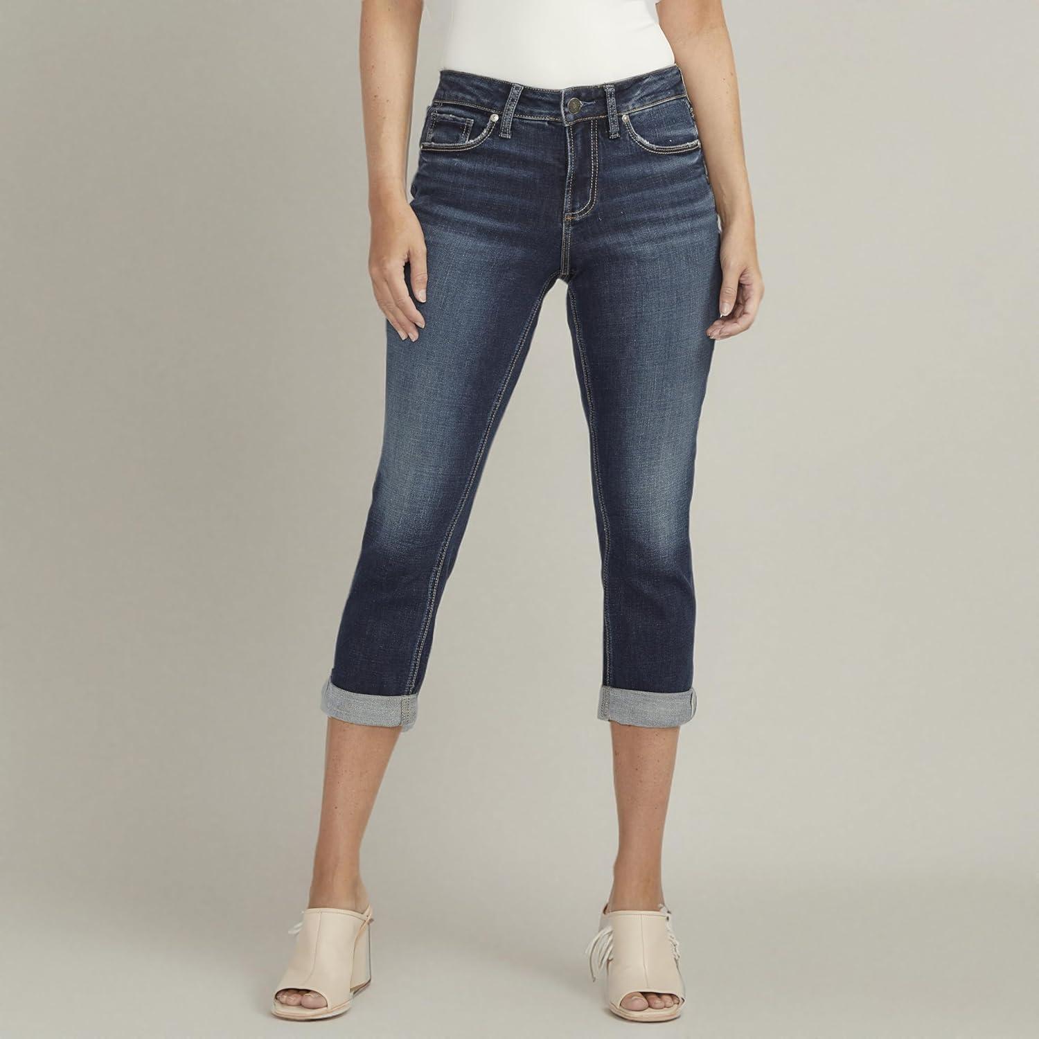 image:imageSilver Jeans Co Womens Suki Curvy Fit Mid Rise Capri JeanLuxe Stretch Dark Wash