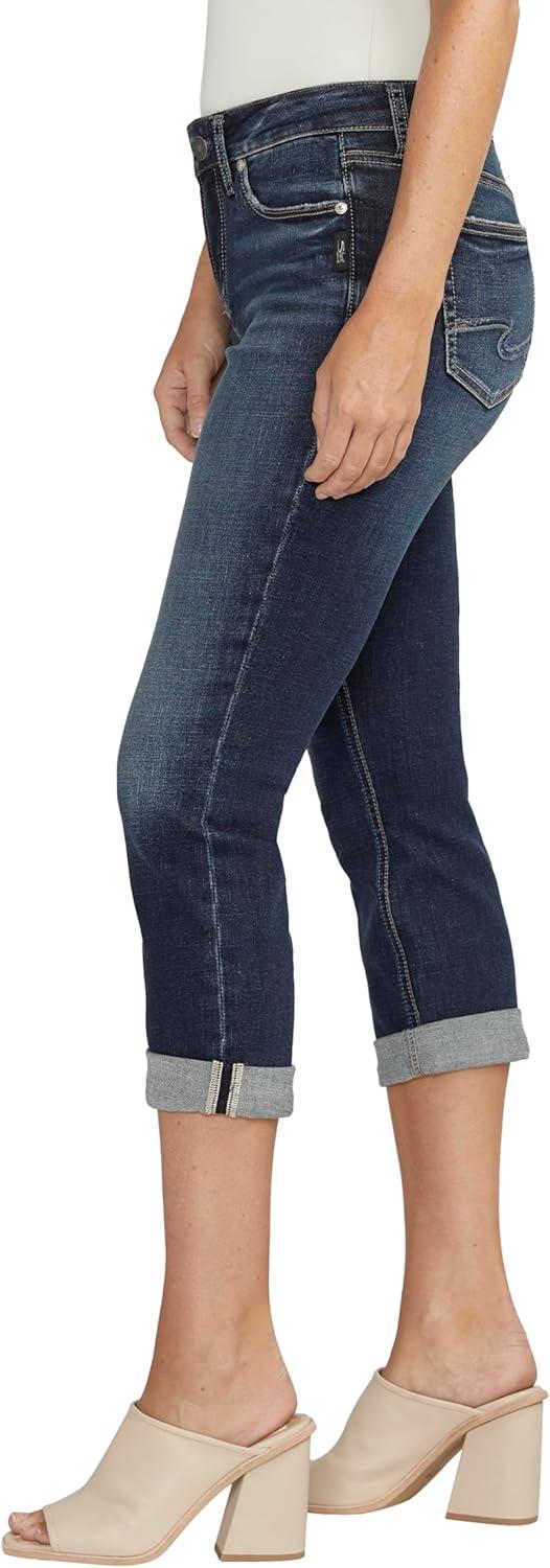 image:imageSilver Jeans Co Womens Suki Curvy Fit Mid Rise Capri JeanLuxe Stretch Dark Wash