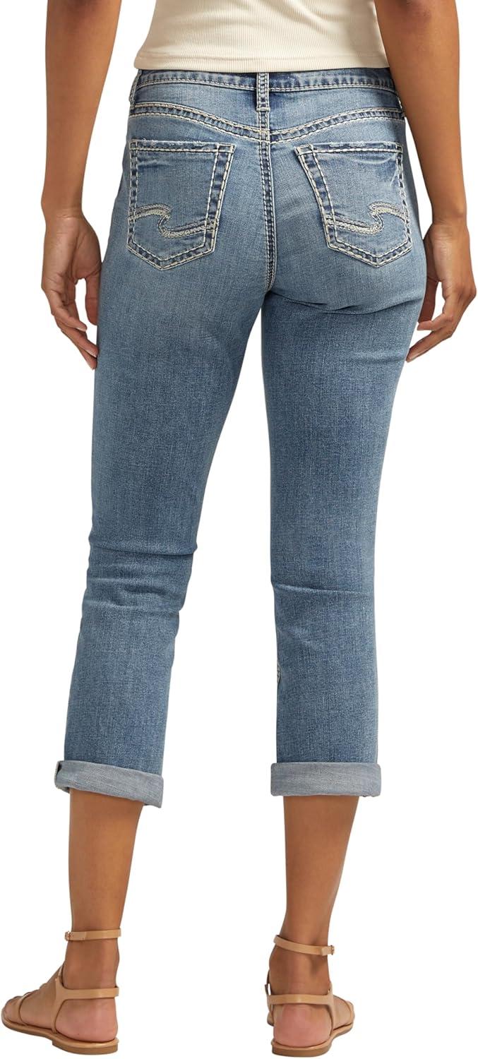 image:imageSilver Jeans Co Womens Suki Curvy Fit Mid Rise Capri JeanMed Wash Cvs305